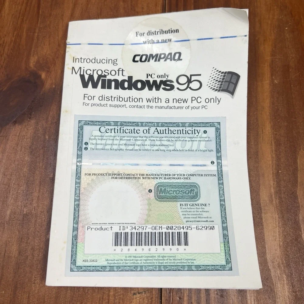 Vintage Microsoft Windows 95 OEM User Guide Manual Compaq PC Only COA Booklet